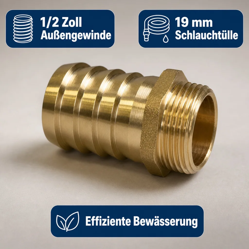 Messing Schlauchverbinder 1/2 Zoll, Schlauchtülle 19 mm