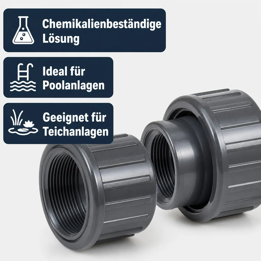 PVC Verschraubung 1 1/2 Zoll, IG x IG