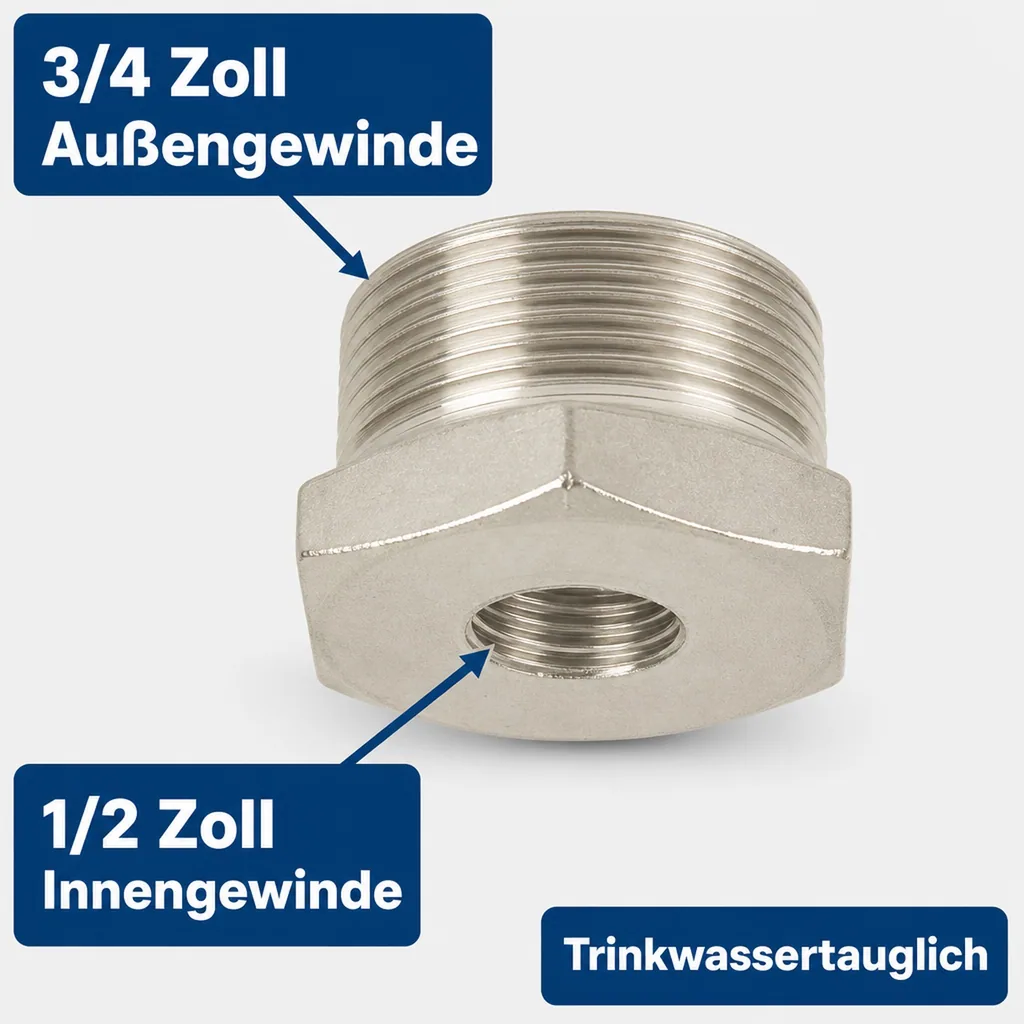 Gewindefitting Edelstahl Reduzierstück 3/4" AG x 1/2" IG