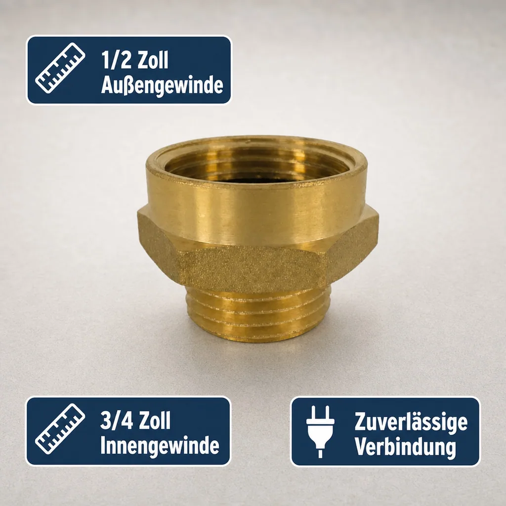 Messing Fitting, Doppelnippel, 1/2" AG x 3/4" IG, Gewindefitting