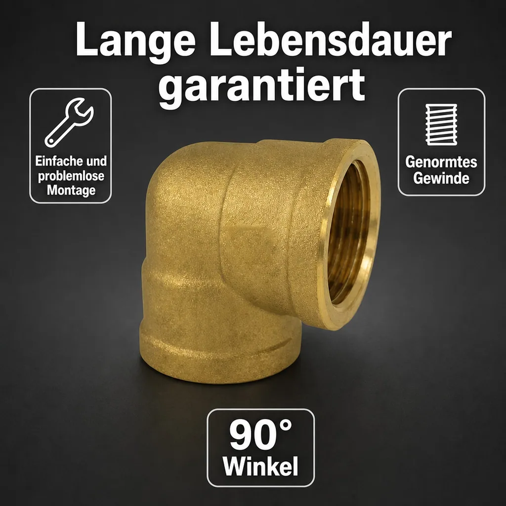 Messing Winkel 90 Grad, Gewindefitting Messing, 3/4" IG x 1" IG