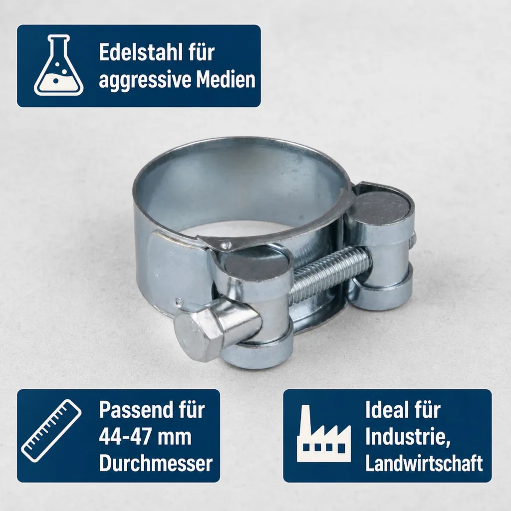 Gelenkbolzenschelle 44-47mm, Spannbackenschelle, verzinkt, DIN 3017