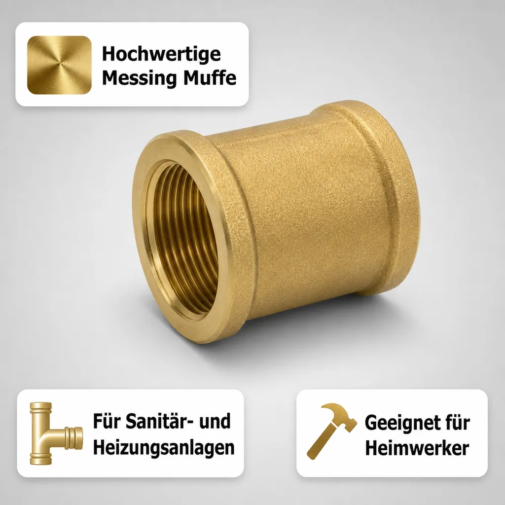 Messing Muffe, Gewindefitting 3/4 Zoll, Trinkwasser