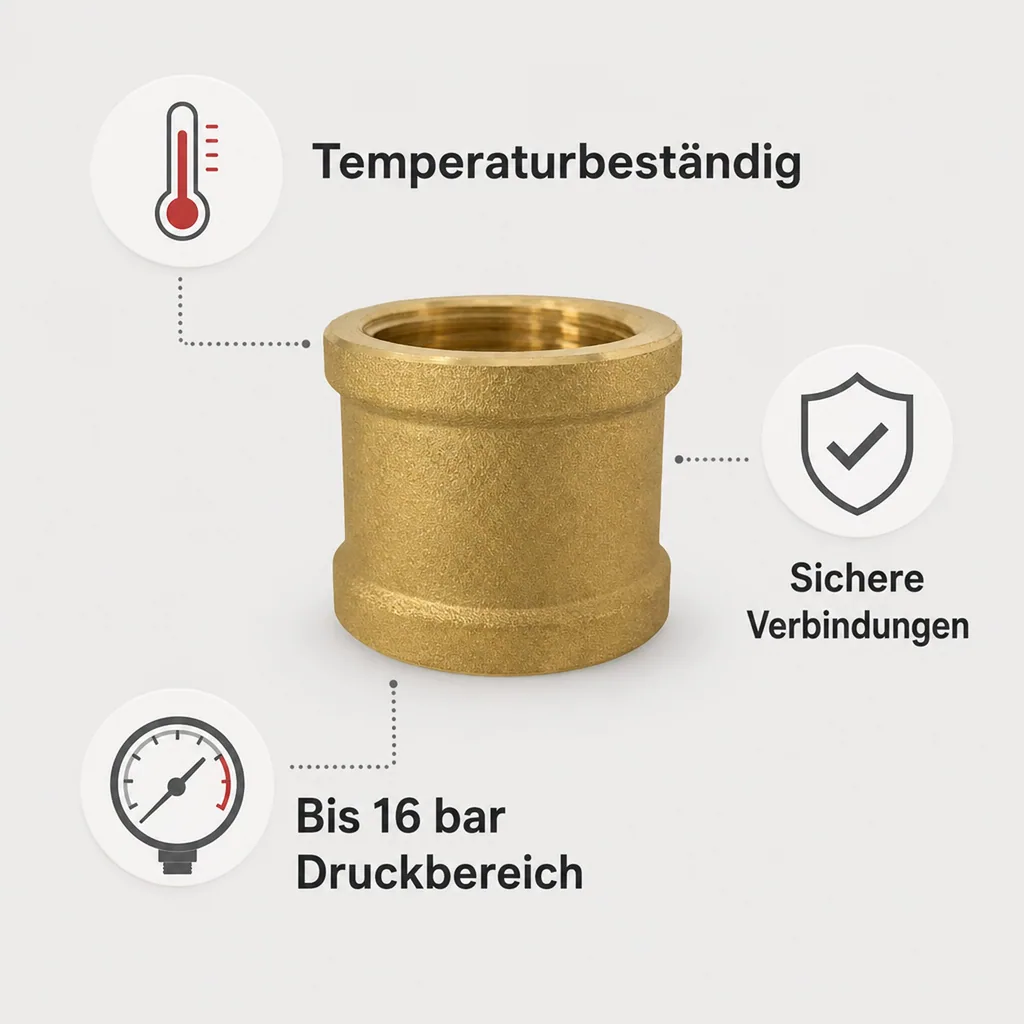Messing Muffe 1 Zoll IG, Gewindefitting Messing, Sanitär Fitting
