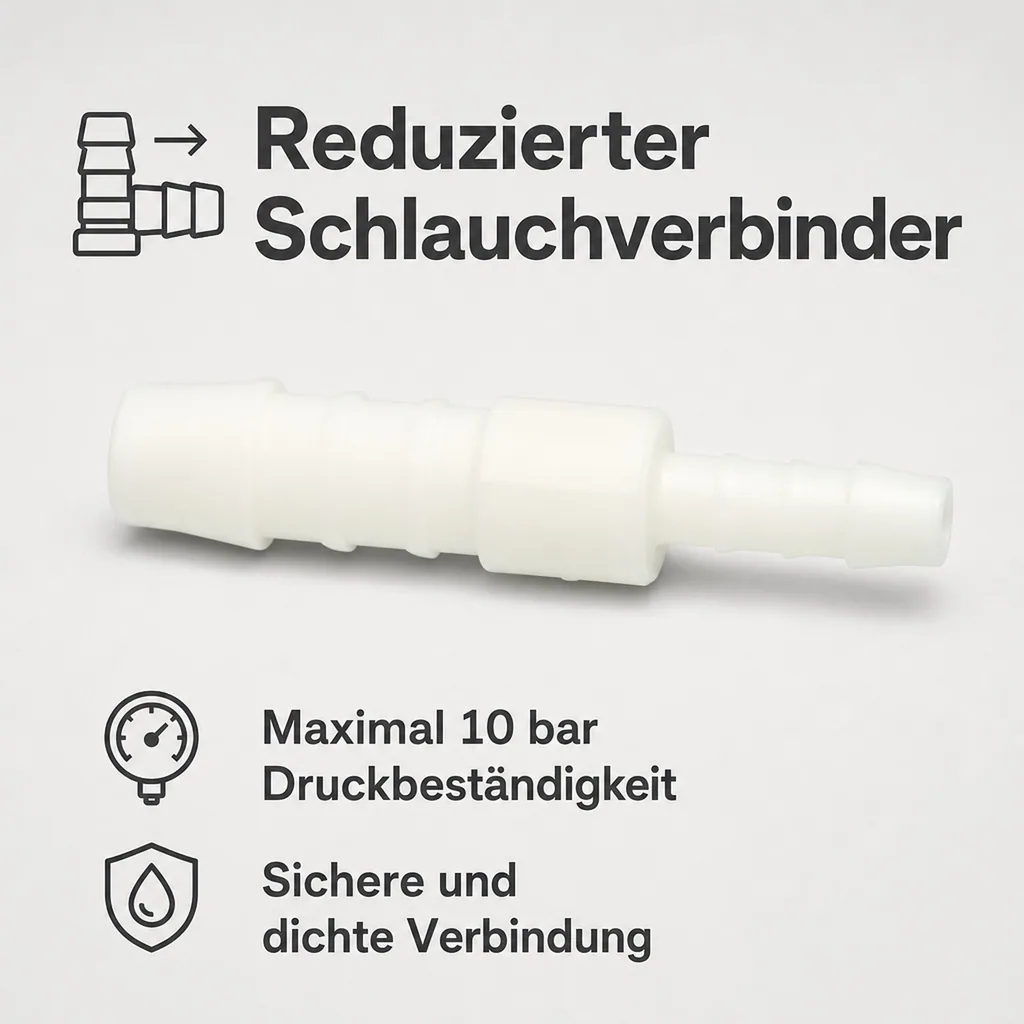 Schlauchverbinder reduziert, Kunststoff, 12mm x 10mm