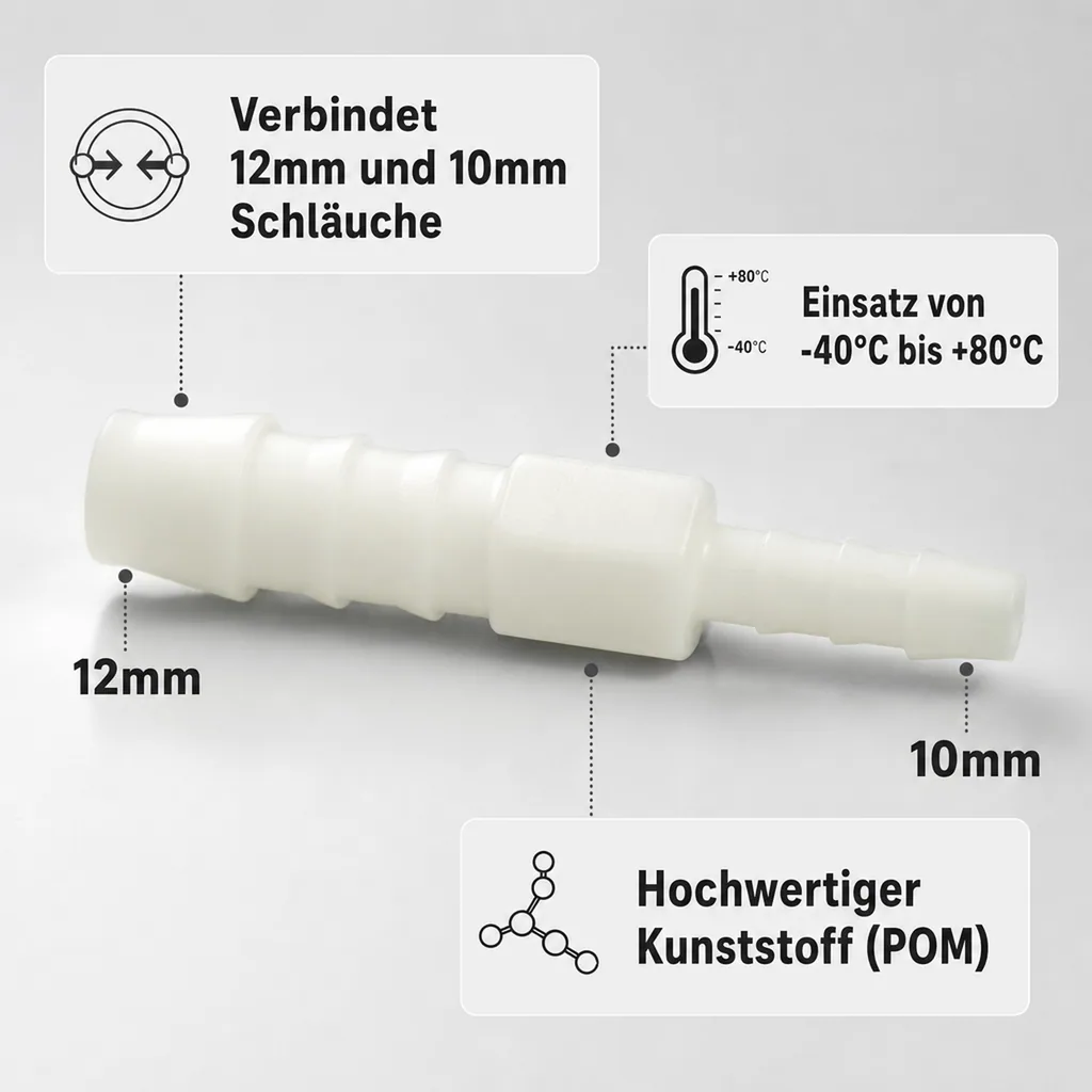 Schlauchverbinder reduziert, Kunststoff, 12mm x 10mm