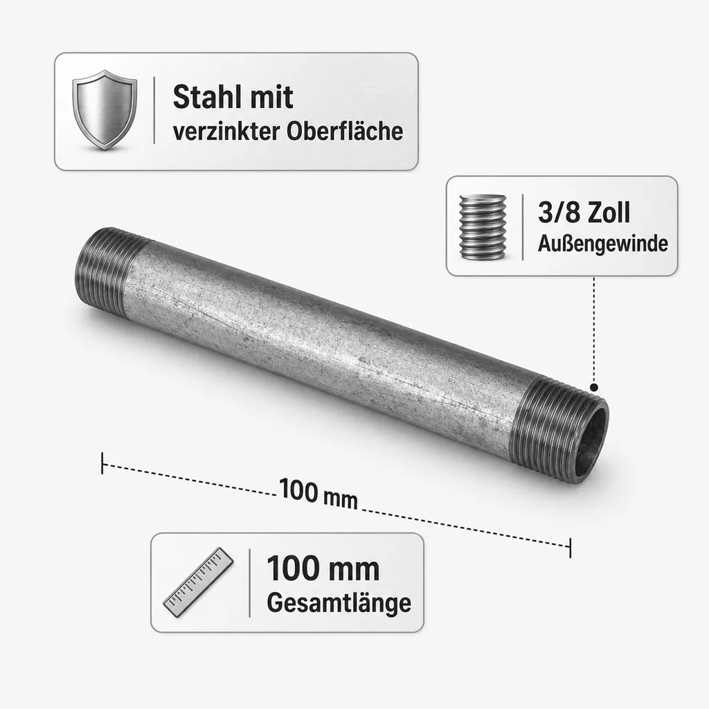 Gewindefitting Rohrnippel verzinkt 3/8" AG x 3/8" AG 100 mm