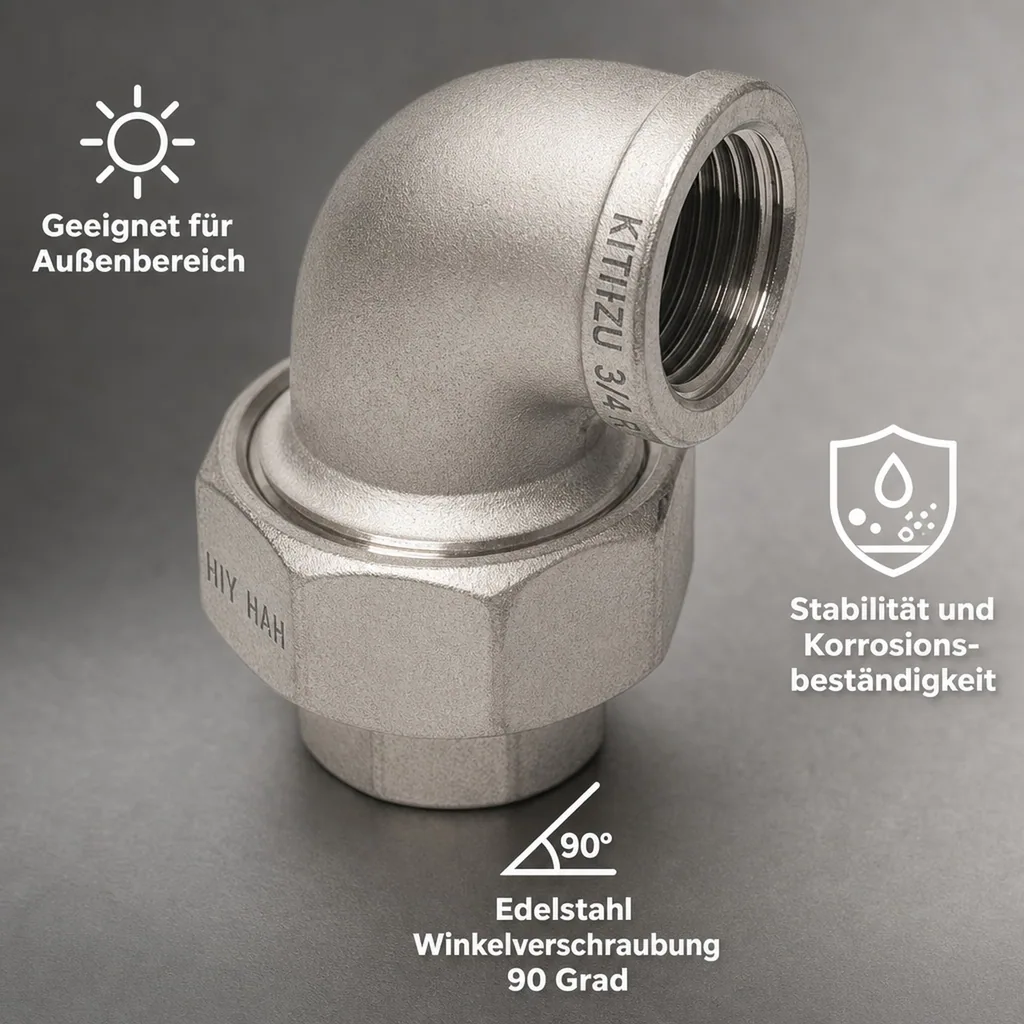 Edelstahl Winkelverschraubung, Winkelverschraubung 3/4 Zoll, 90 Grad Winkel Edelstahl