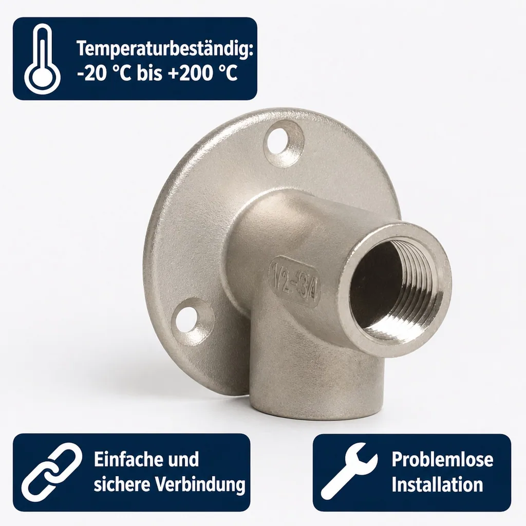 Edelstahlfitting, Gewindefitting Edelstahl, Wandwinkel 3/4 Zoll, V2A Winkel