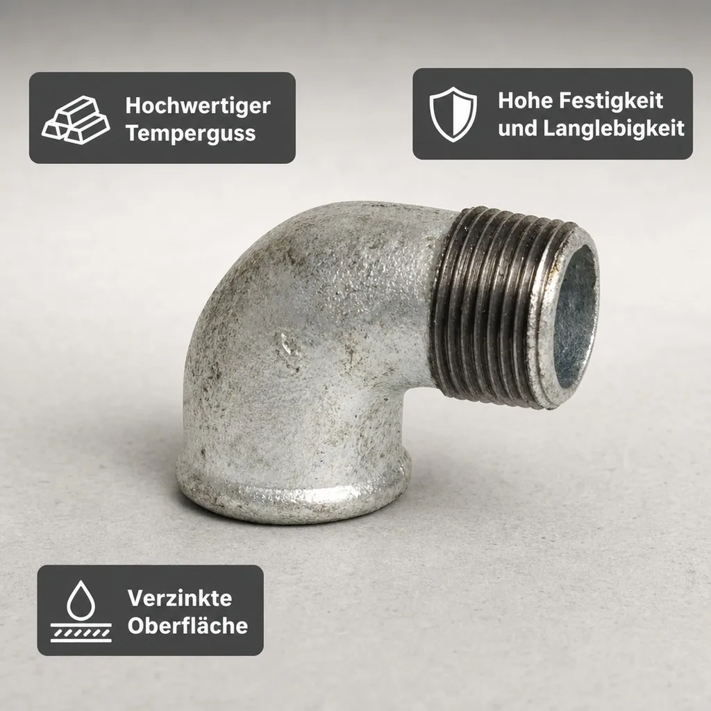 Gewindefitting Temperguss Winkel 90° 1 1/4 Zoll