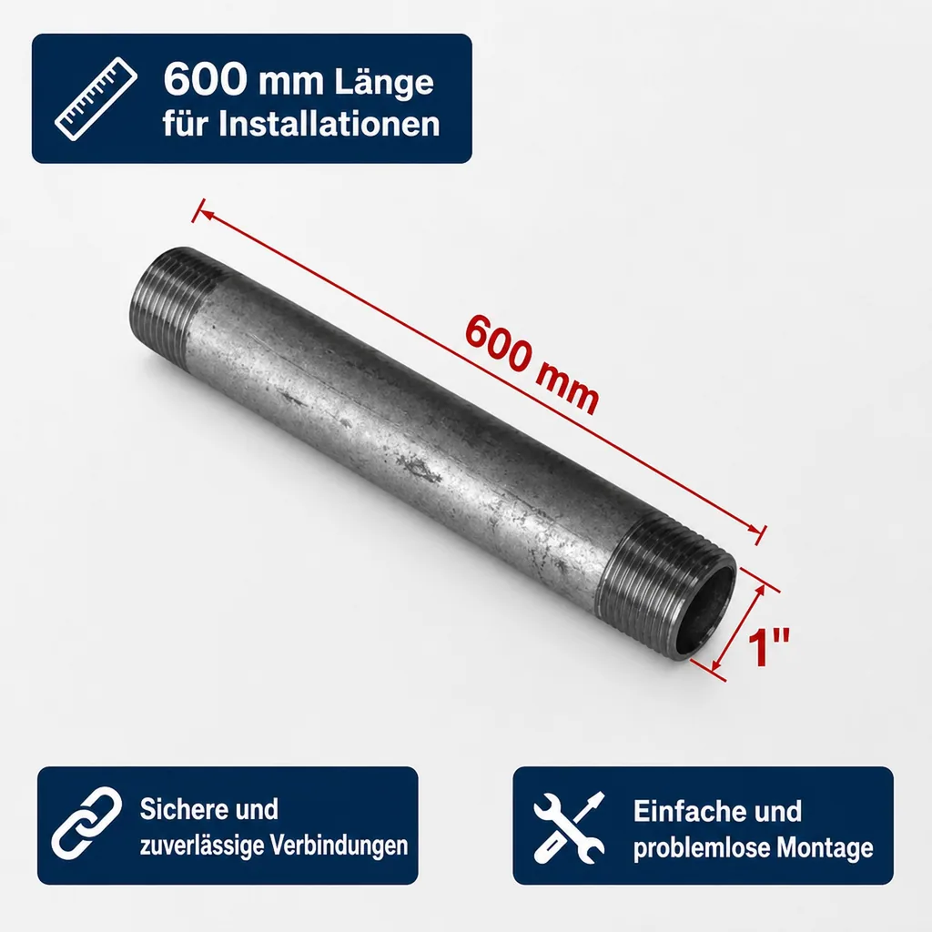Gewindefitting Rohrnippel verzinkt 1 Zoll AG x 1 Zoll AG 600mm