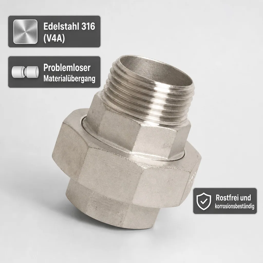 Edelstahl Verschraubung, Gewindefitting, 3/8 Zoll, konisch