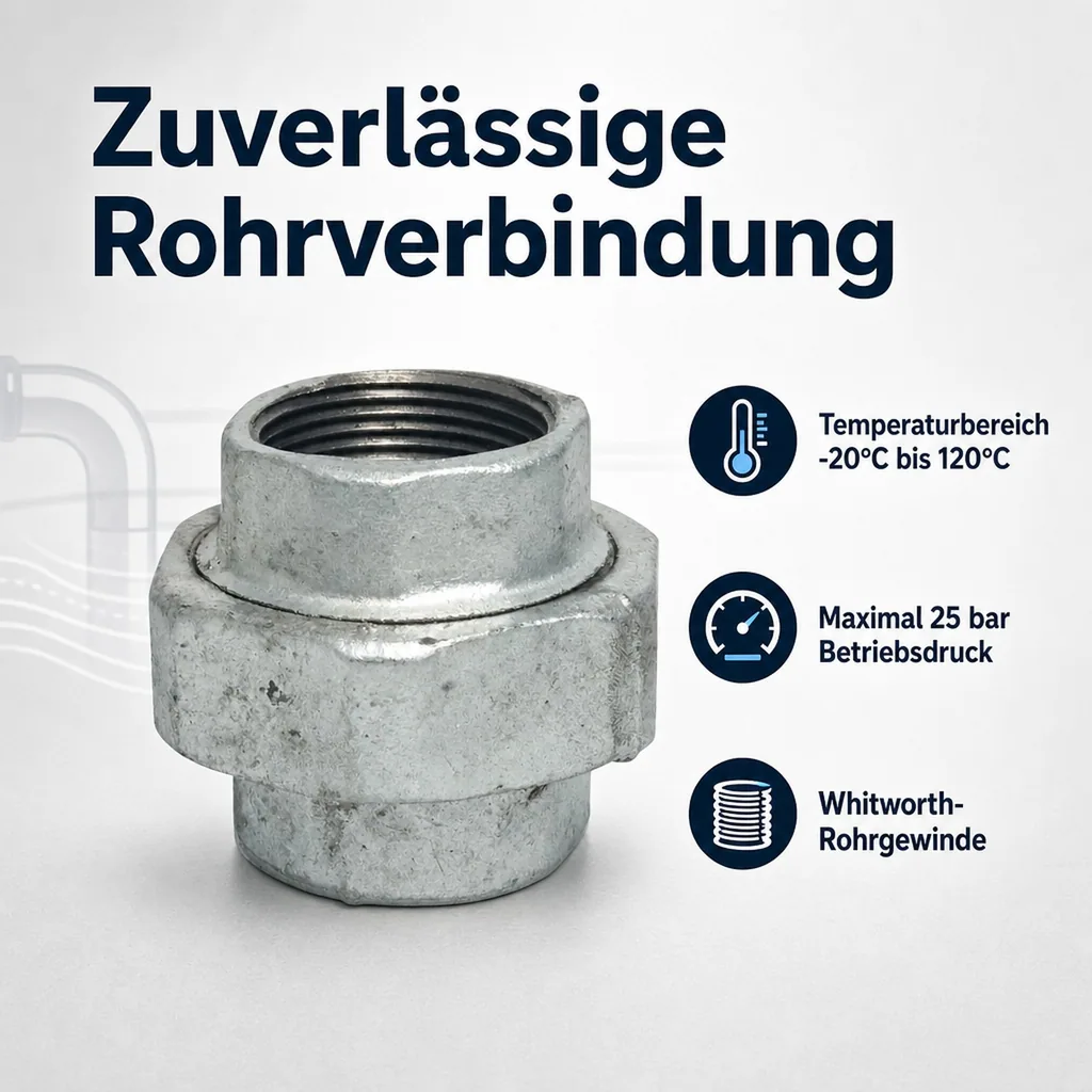 Gewindefitting Temperguss Verschraubung Typ Flach 3/4" IG x 3/4" IG