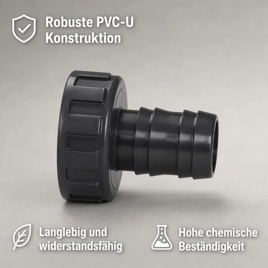 PVC Schlauchtülle mit Überwurfmutter, ¾" IG x 16 mm