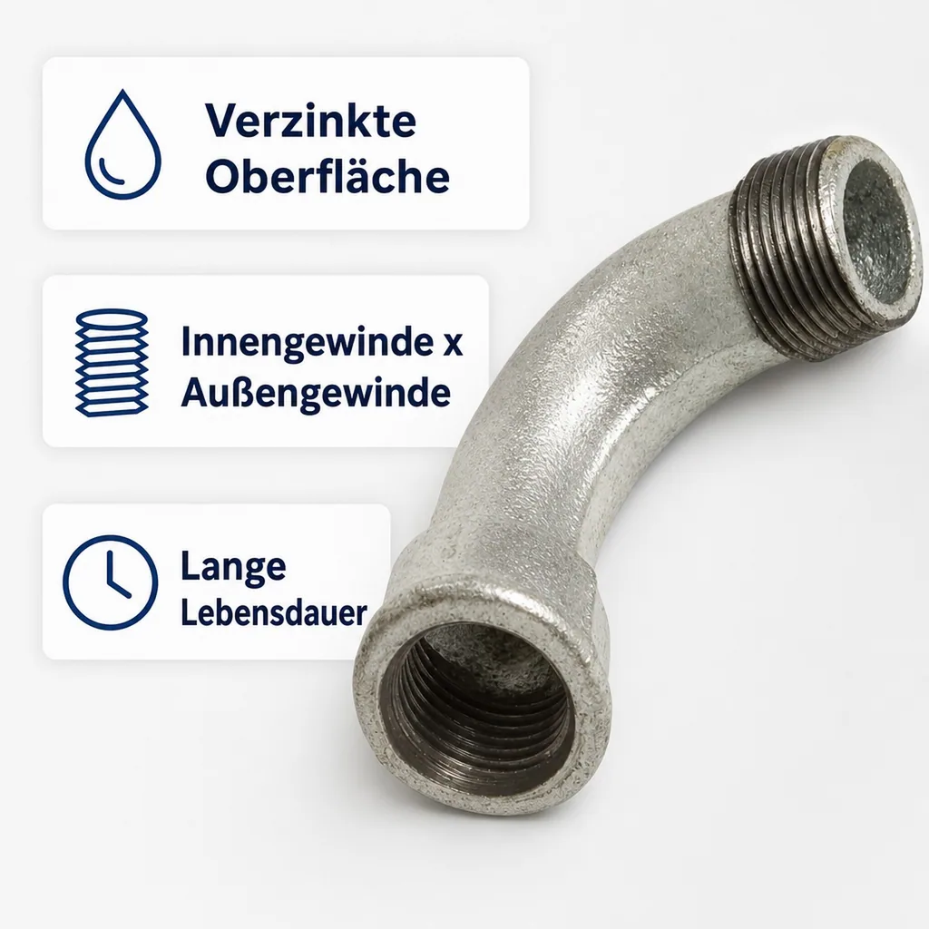 Gewindefitting, Tempergussfitting, 90 Grad Bogen 2 Zoll, verzinkt