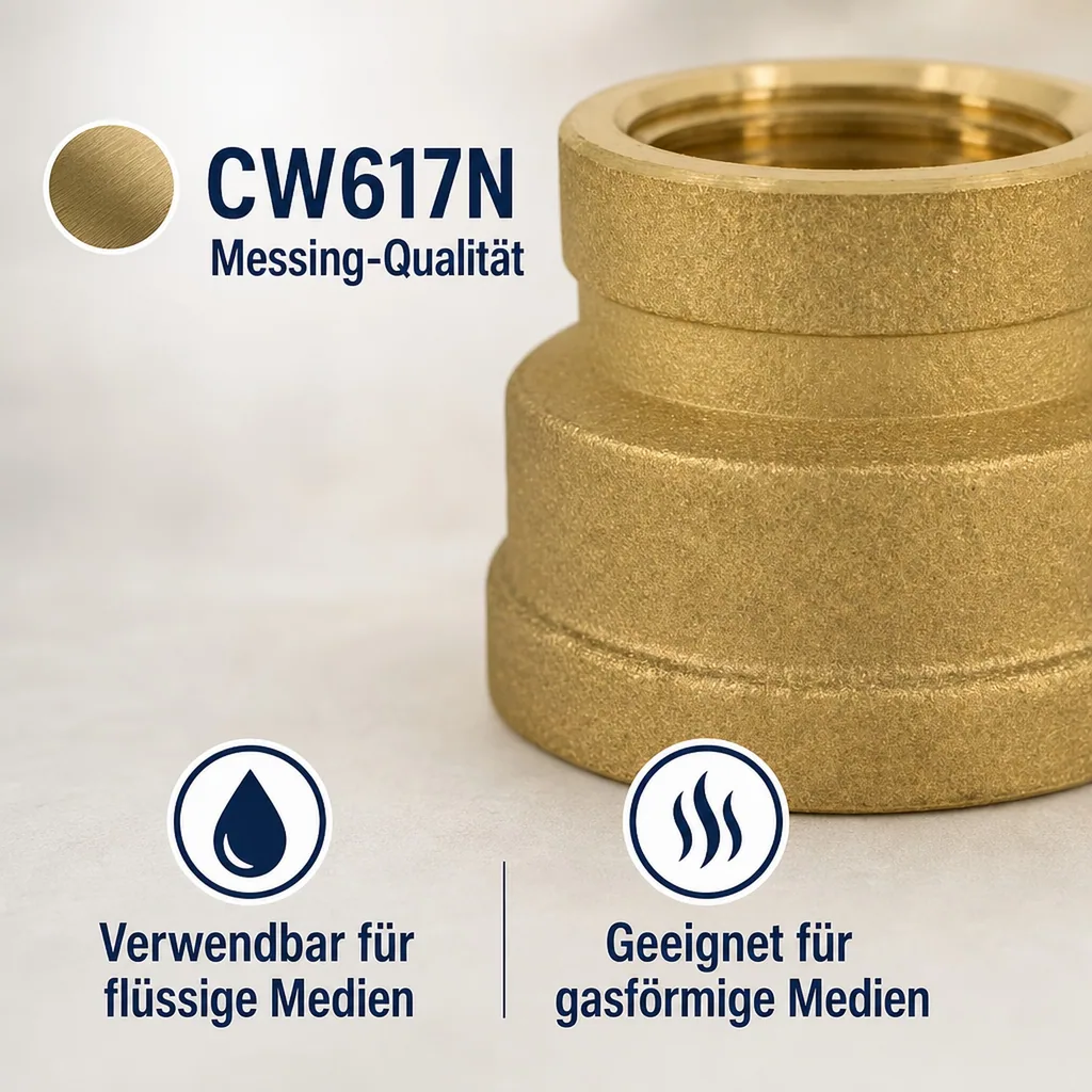 Messing Muffe reduziert, Gewindefitting, 1" IG x 1/2" IG