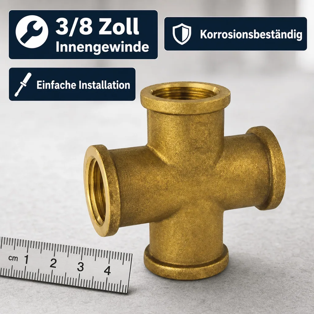 Messing Fitting, Gewindefitting, Kreuzstück 3/8 IG