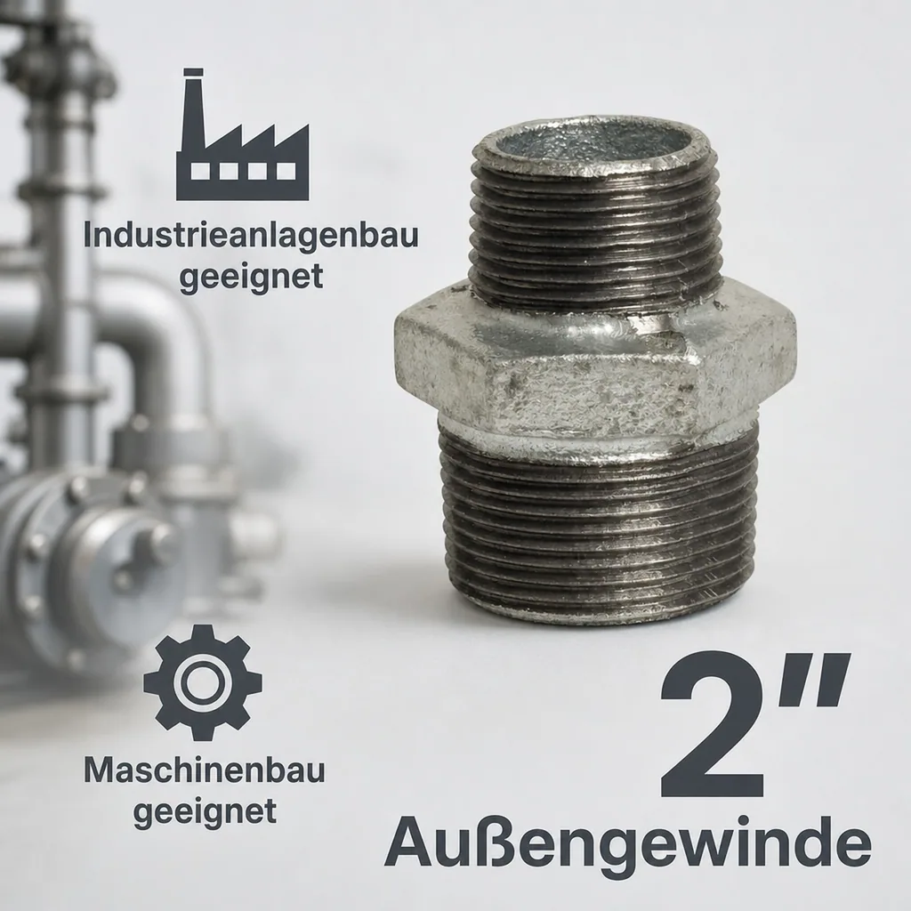 Gewindefitting Temperguss Reduziernippel 2" AG x 1 1/2" AG