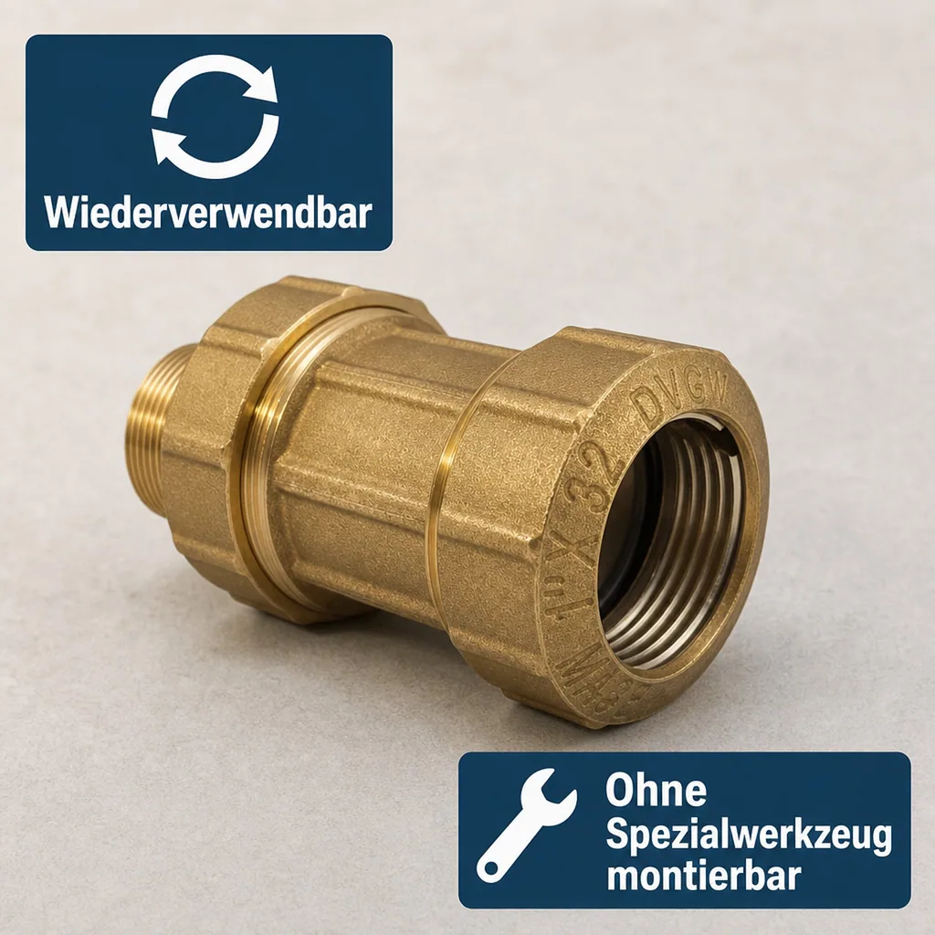 PE Rohr Verschraubung 32mm, Messing PE, Rohr Verbinder