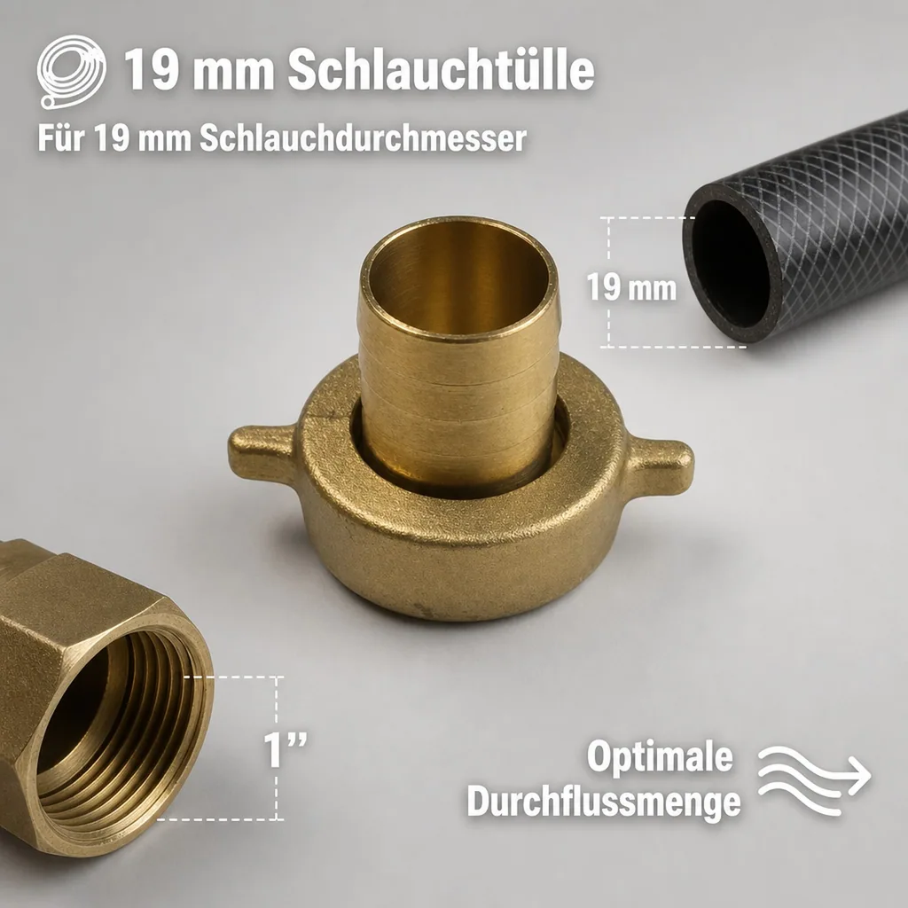 Messing Schlauchverschraubung, 1 Zoll, mit Innengewinde, 19 mm