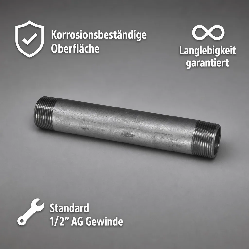 Rohrnippel verzinkt, Gewindefitting, 1/2" AG x 1/2" AG, 180 mm