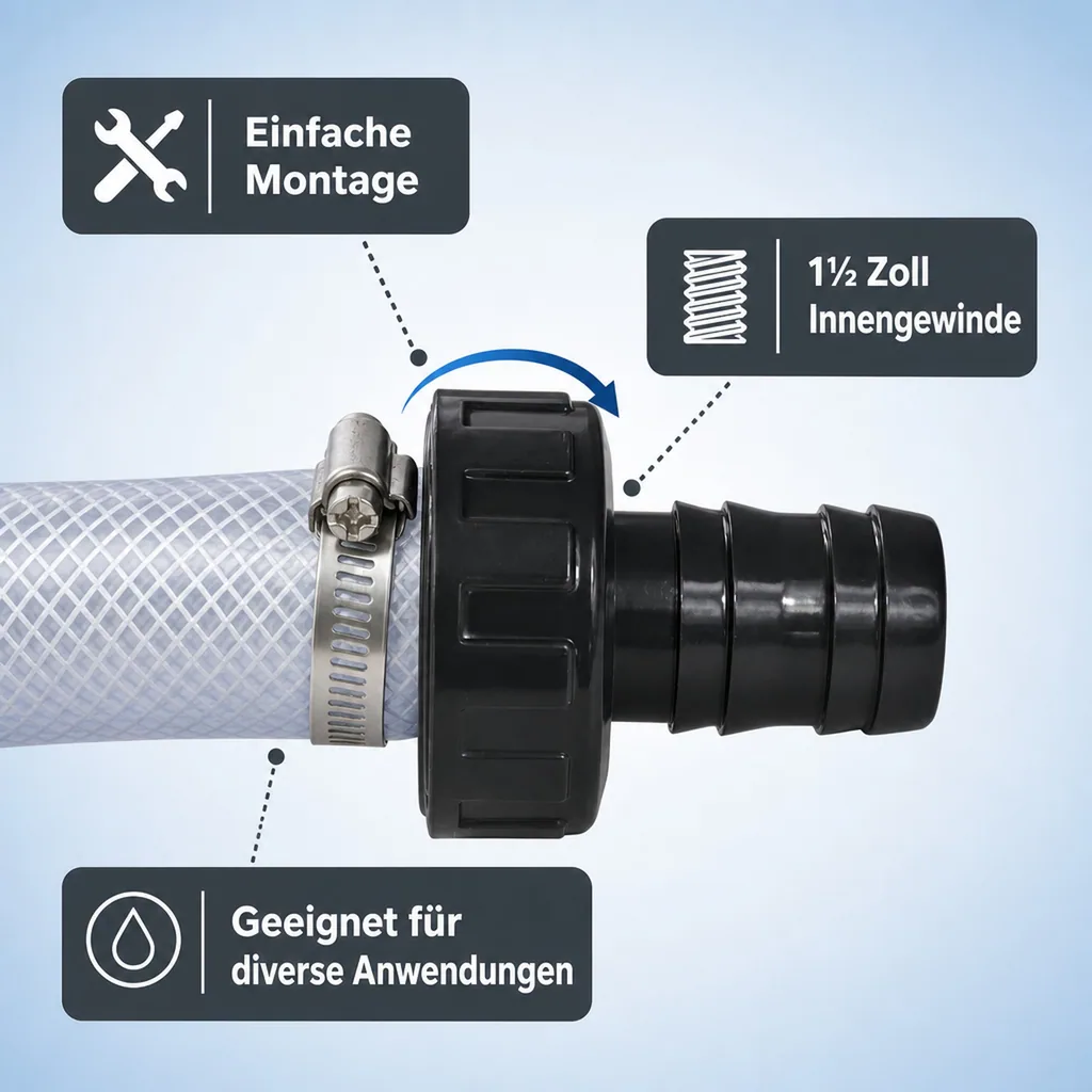 PVC Schlauchtülle mit Überwurfmutter 1½" IG x 40 mm