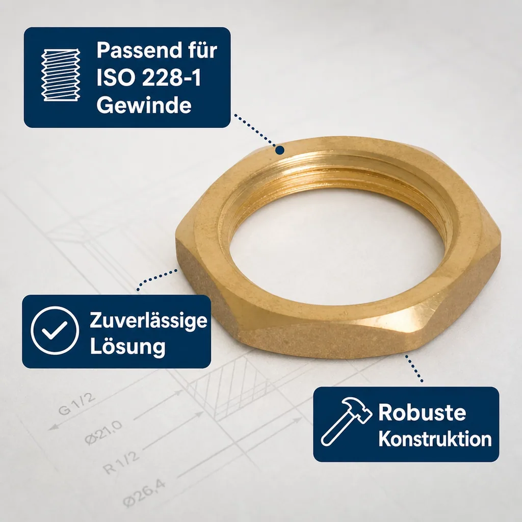 Messingfitting, Gegenmutter, Gewindefitting Messing, 1 1/2" IG