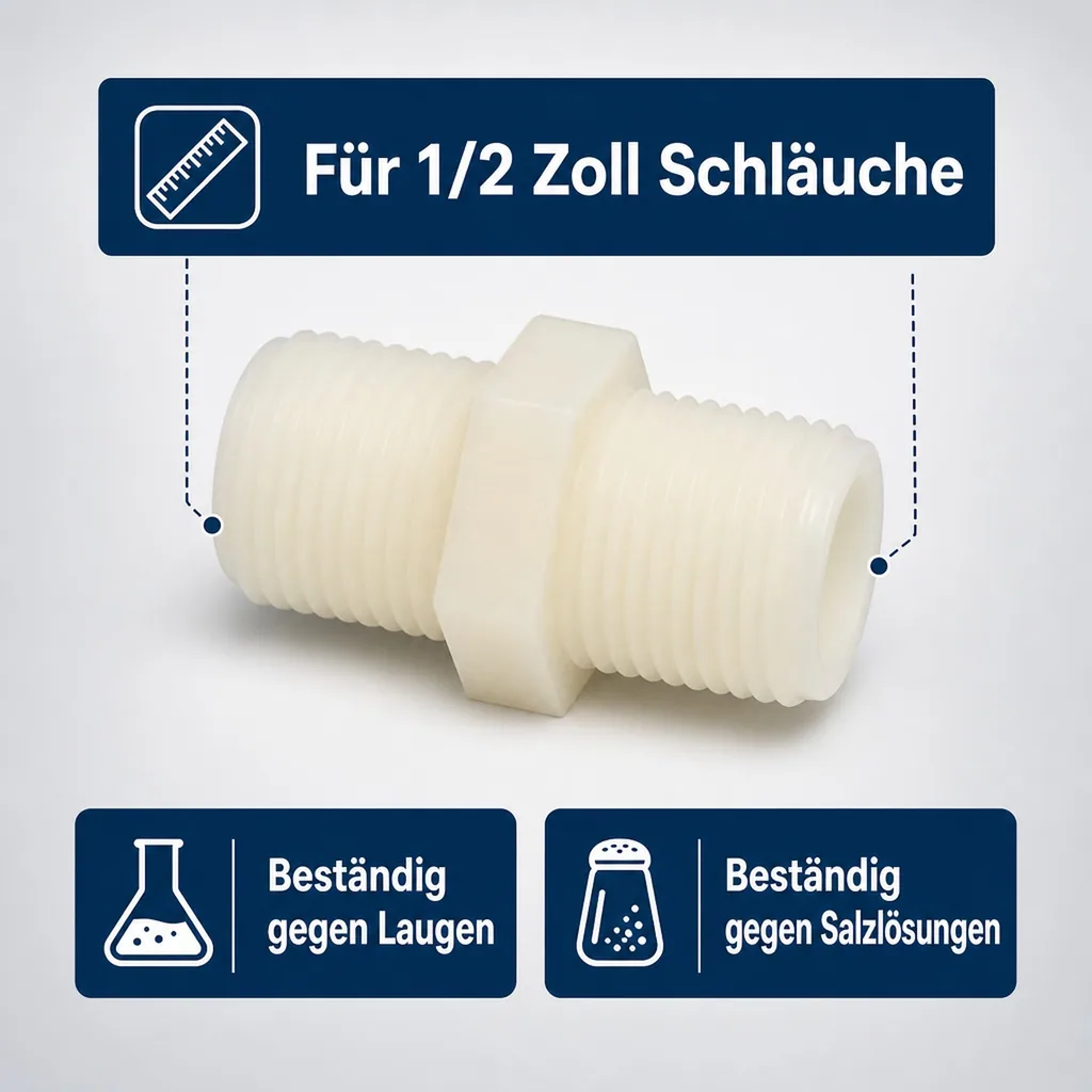 Schlauchverbinder Kunststoff Doppelnippel 1/2"