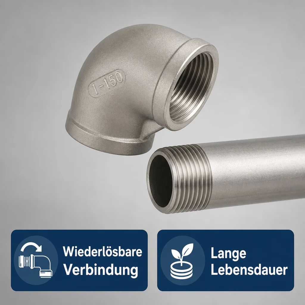 Edelstahl Winkel 90 Grad, Gewindefitting Edelstahl, 1/2 Zoll