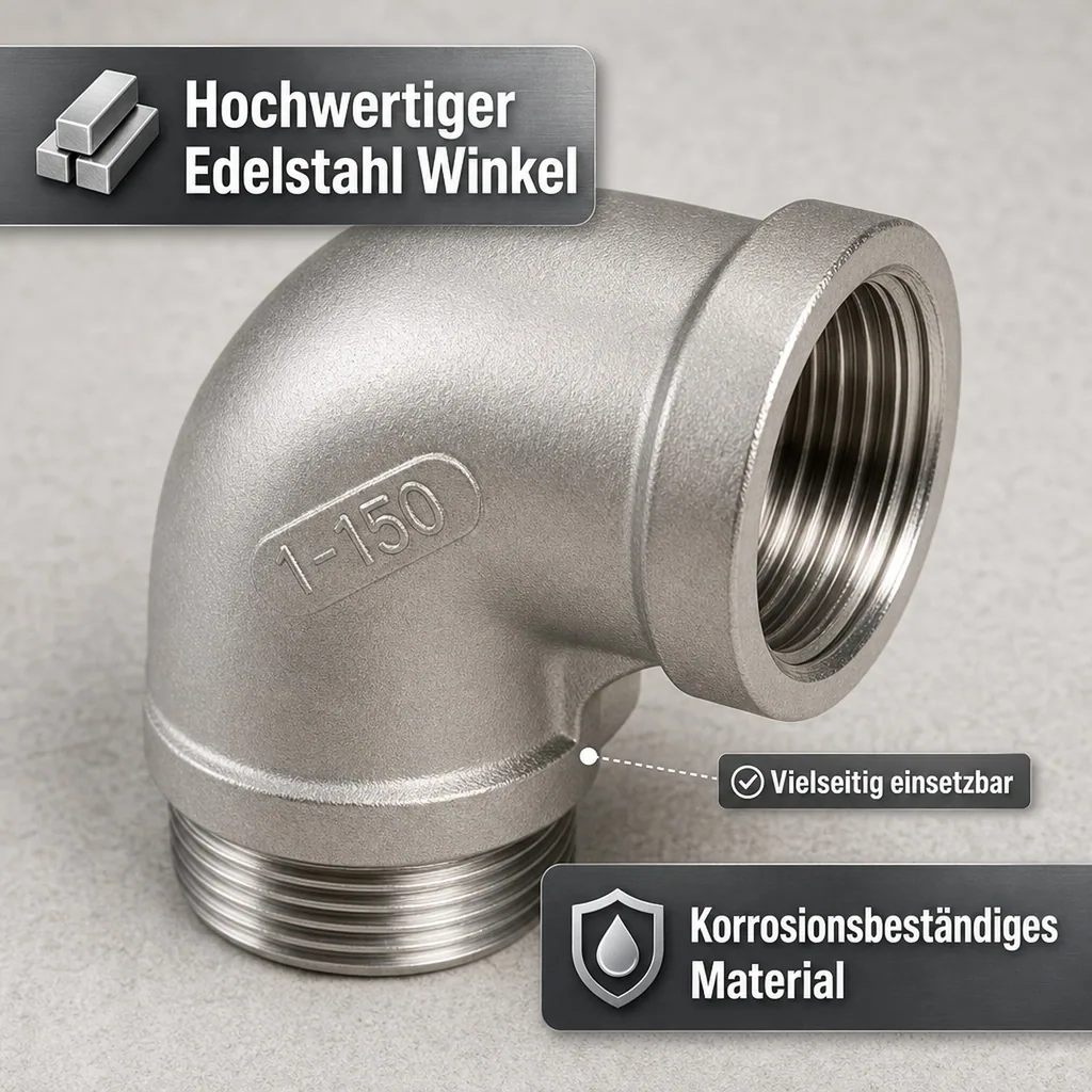 Edelstahl Winkel 90 Grad, Gewindefitting Edelstahl, 1/2 Zoll