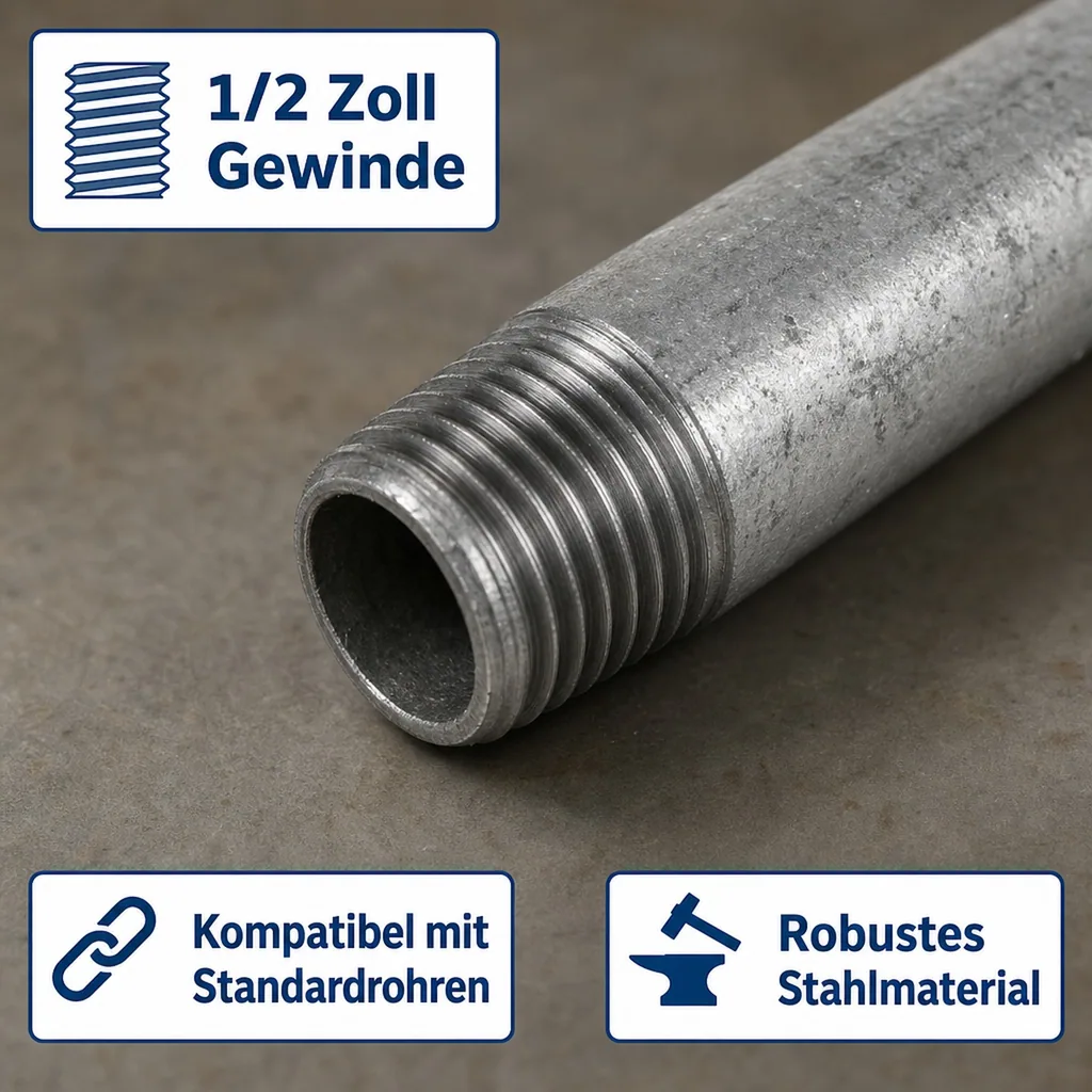 Rohrnippel verzinkt, Gewindefitting, 1/2" AG x 1/2" AG, 400 mm