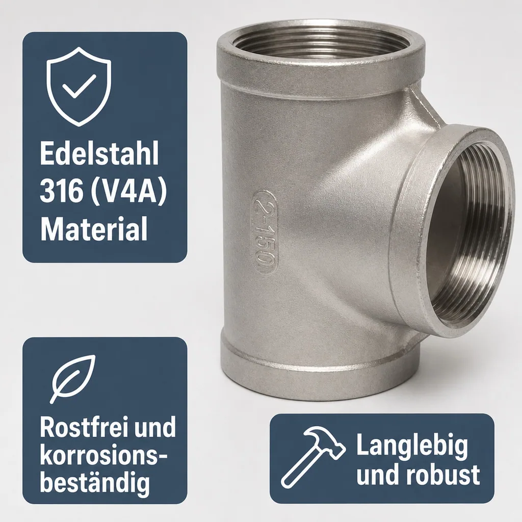 Gewindefitting Edelstahl T-Stück 90° 3/8" IG