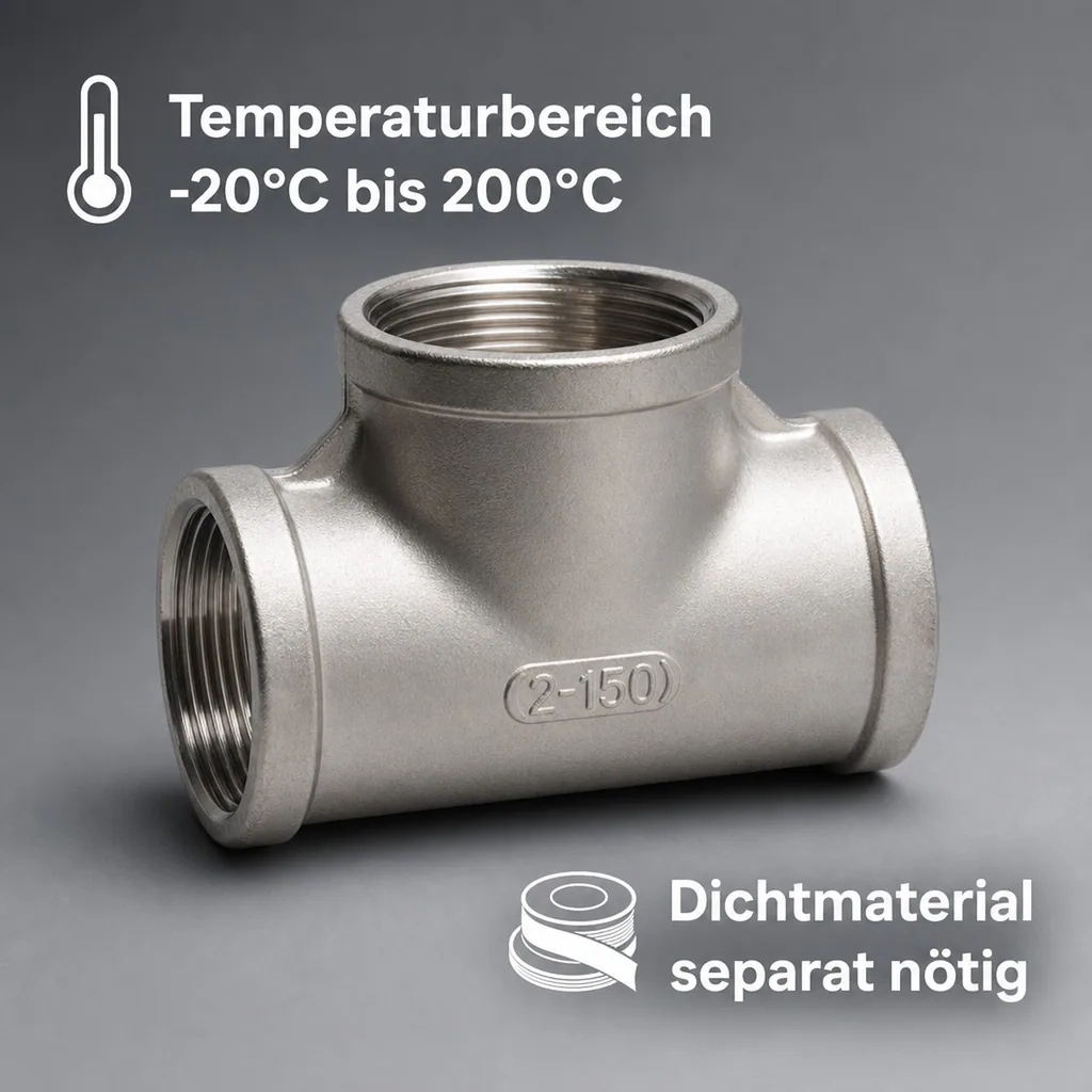 Gewindefitting Edelstahl T-Stück 90° 3/8" IG