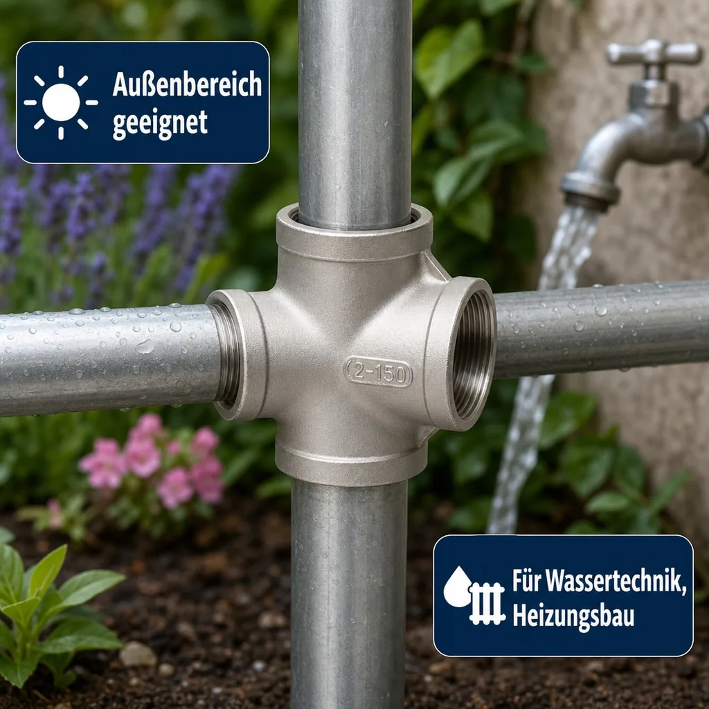Edelstahl T-Stück, Gewindefitting, 90° 1/2" IG, V4A, Rohrverbinder