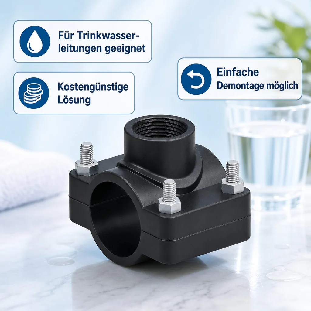 Anbohrschelle 1 Zoll, PP 63mm, Wasserleitung, Bewässerung