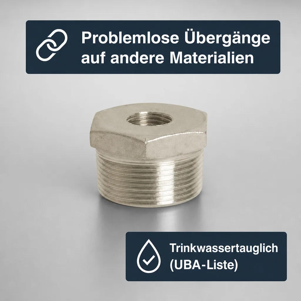 Gewindefitting Edelstahl Reduzierstück 1 1/2" AG x 1" IG