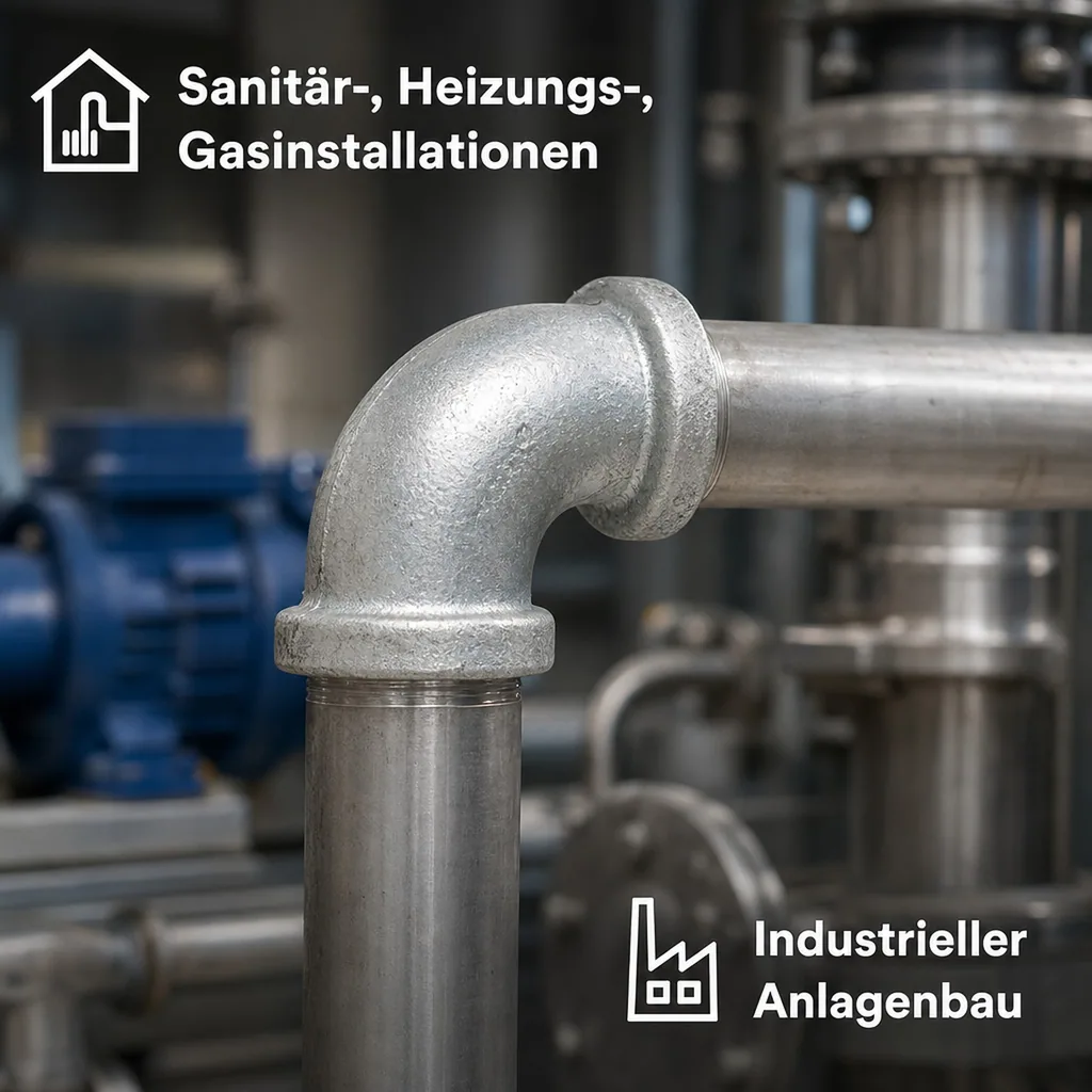 Gewindefitting Temperguss Bogen 90°, 1 1/4 Zoll IG x IG, kurz