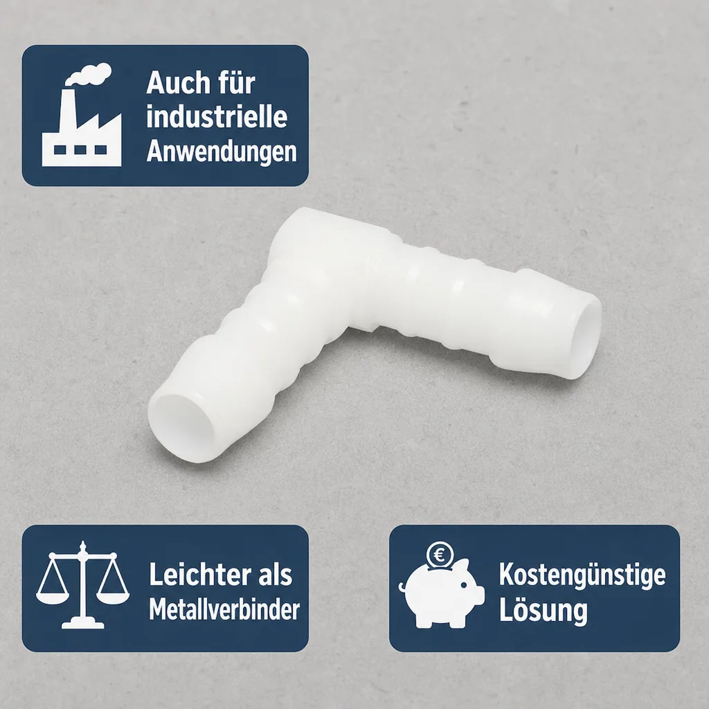 Schlauchverbinder 12mm, Winkel 90°, Kunststoff, Schlauchkupplung