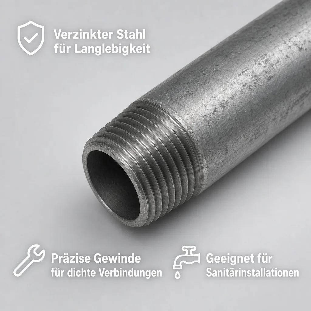 Rohrnippel verzinkt, Gewindefitting, 1/2" AG x 1/2" AG, 150 mm