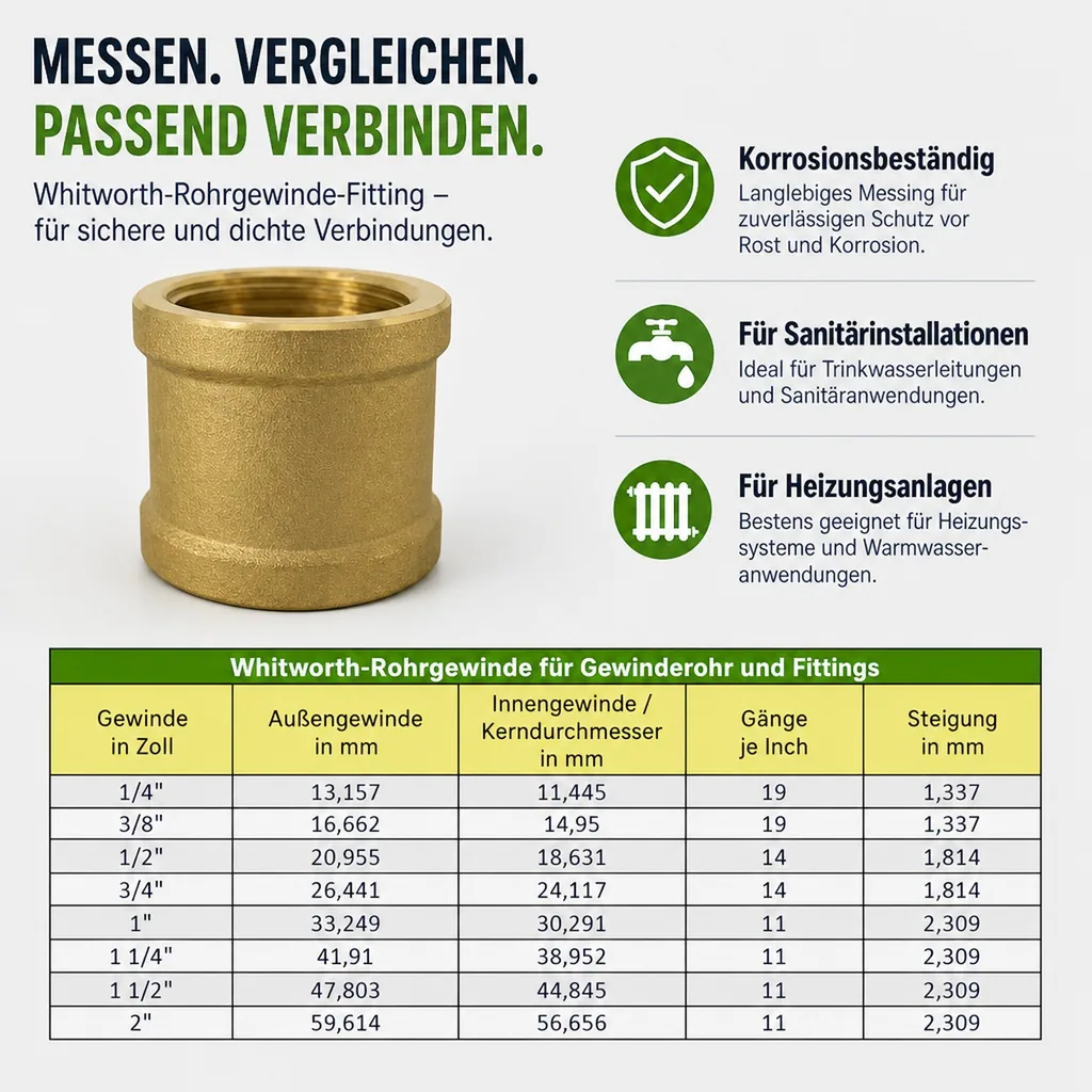 Messing Muffe, Gewindemuffe 3/8 Zoll IG x IG24