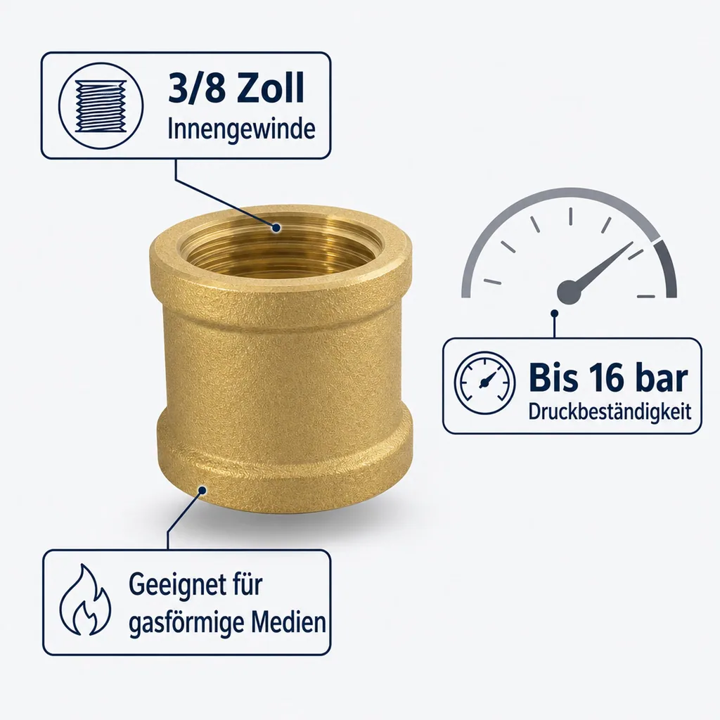 Messing Muffe, Gewindemuffe 3/8 Zoll IG x IG24