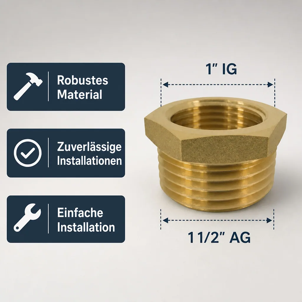 Messingfitting, Reduzierstück, 1 1/2" AG x 1" IG, Gewindefitting