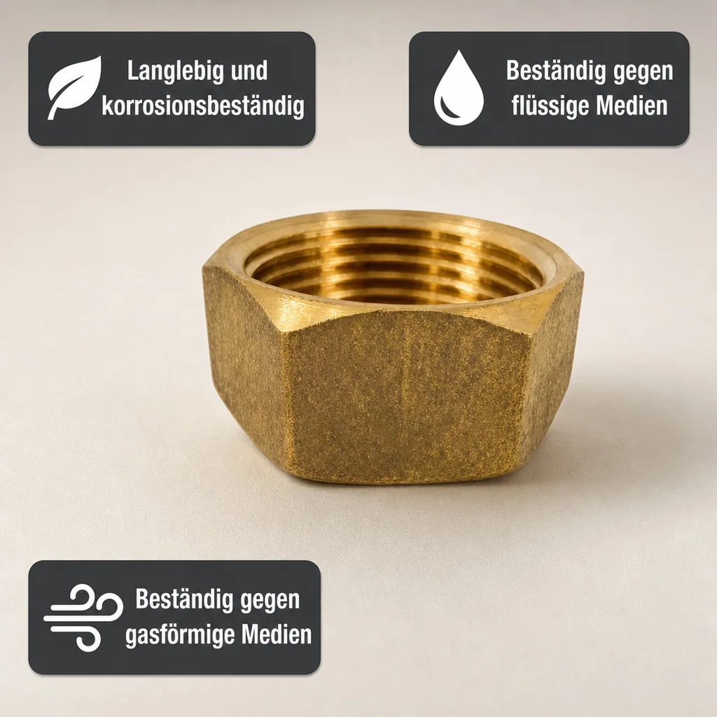 Messing Kappe, Gewindefitting Messing, 1 1/2 IG, Rohr Kappe