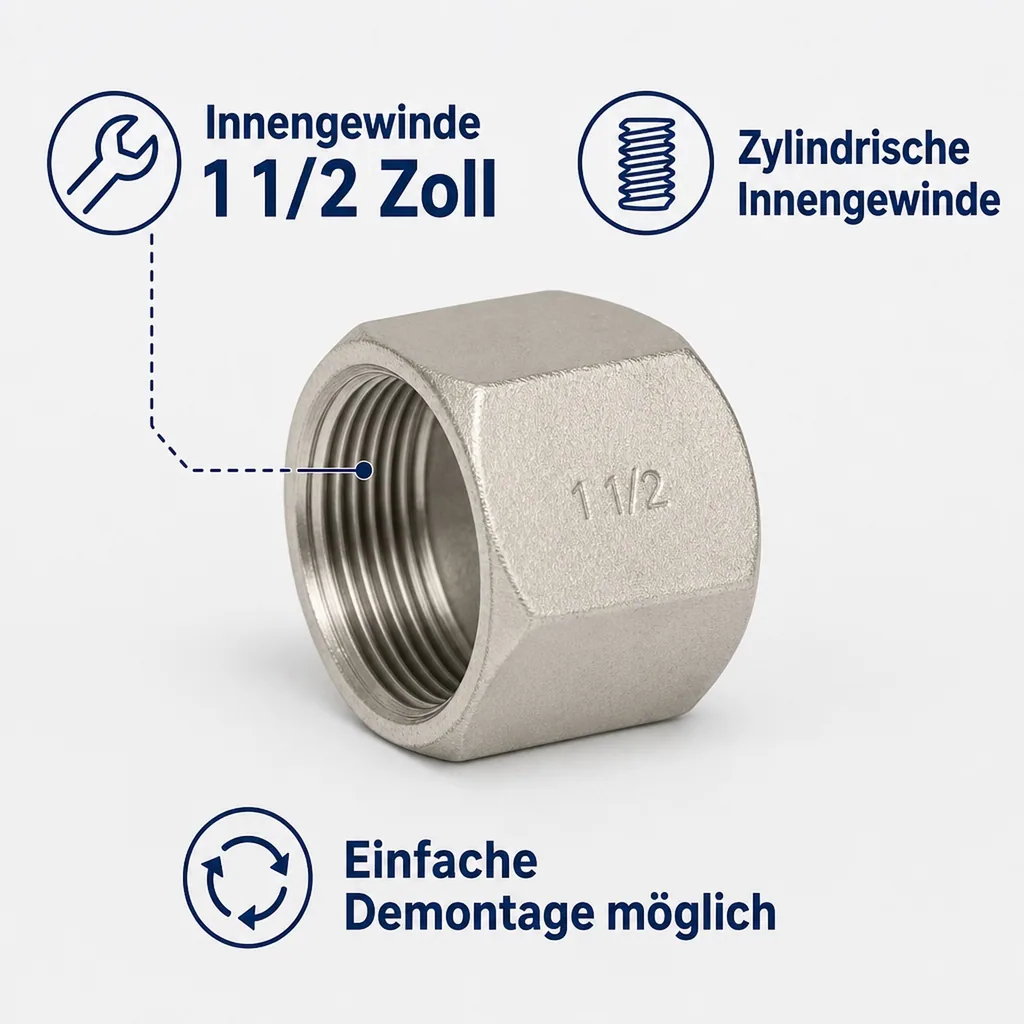 Gewindefitting Edelstahl Kappe 1 1/2" IG 10bar