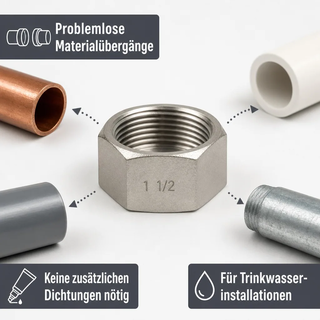Gewindefitting Edelstahl Kappe 1 1/2" IG 10bar