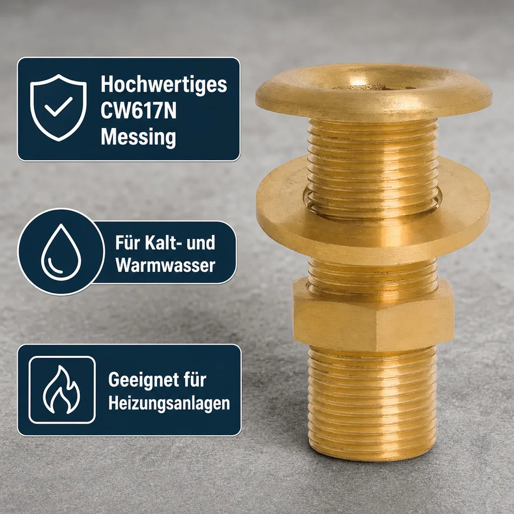 Messingfitting, Gewindefitting, Durchgangsverschraubung 2"