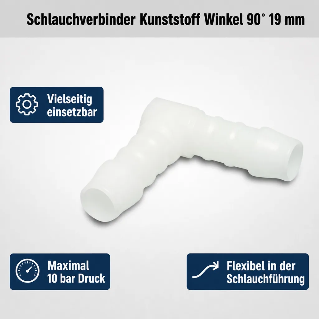Schlauchverbinder 19mm, Kunststoff Winkelverbinder 90 Grad