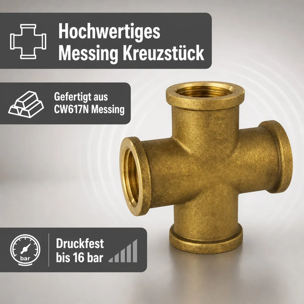 Messing Fitting, Gewindefitting, Messing Kreuzstück 1 1/4 IG