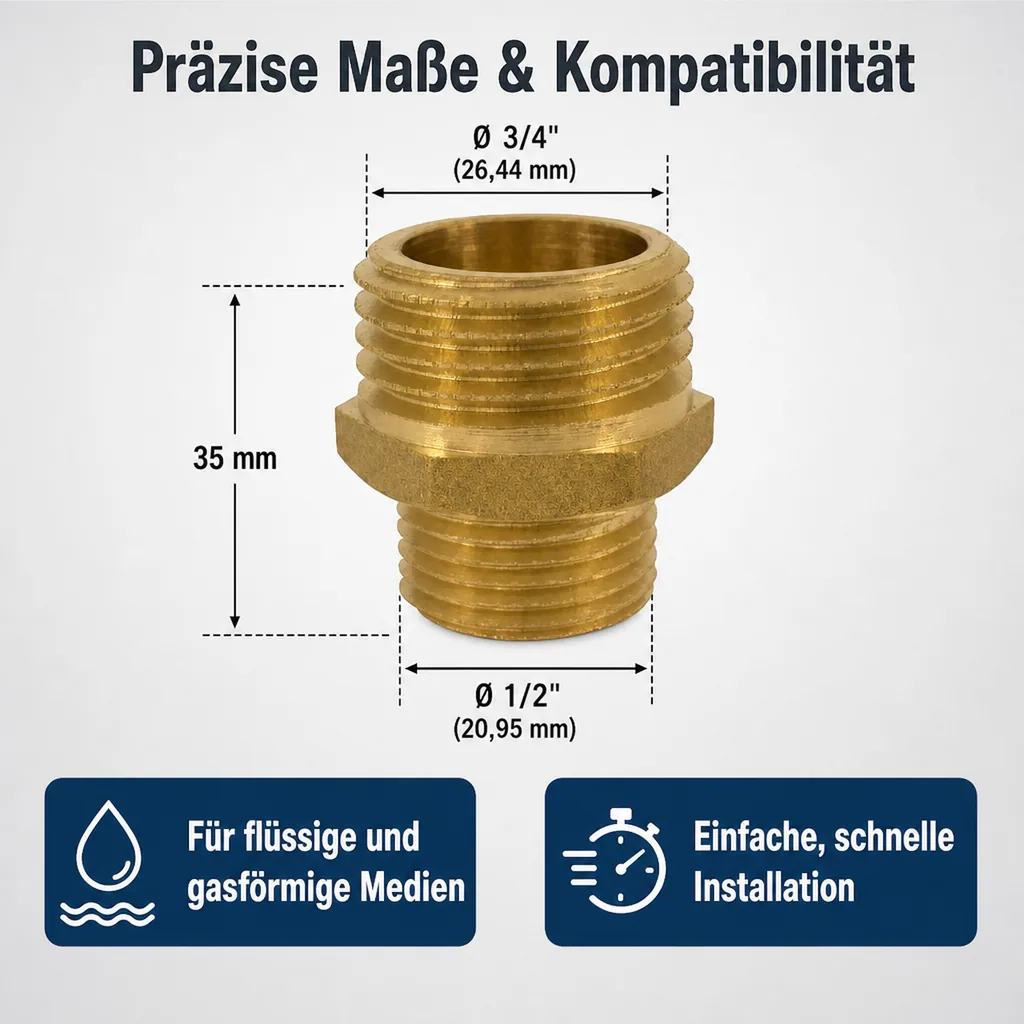 Messing Fitting, Doppelnippel reduziert, Gewindefitting