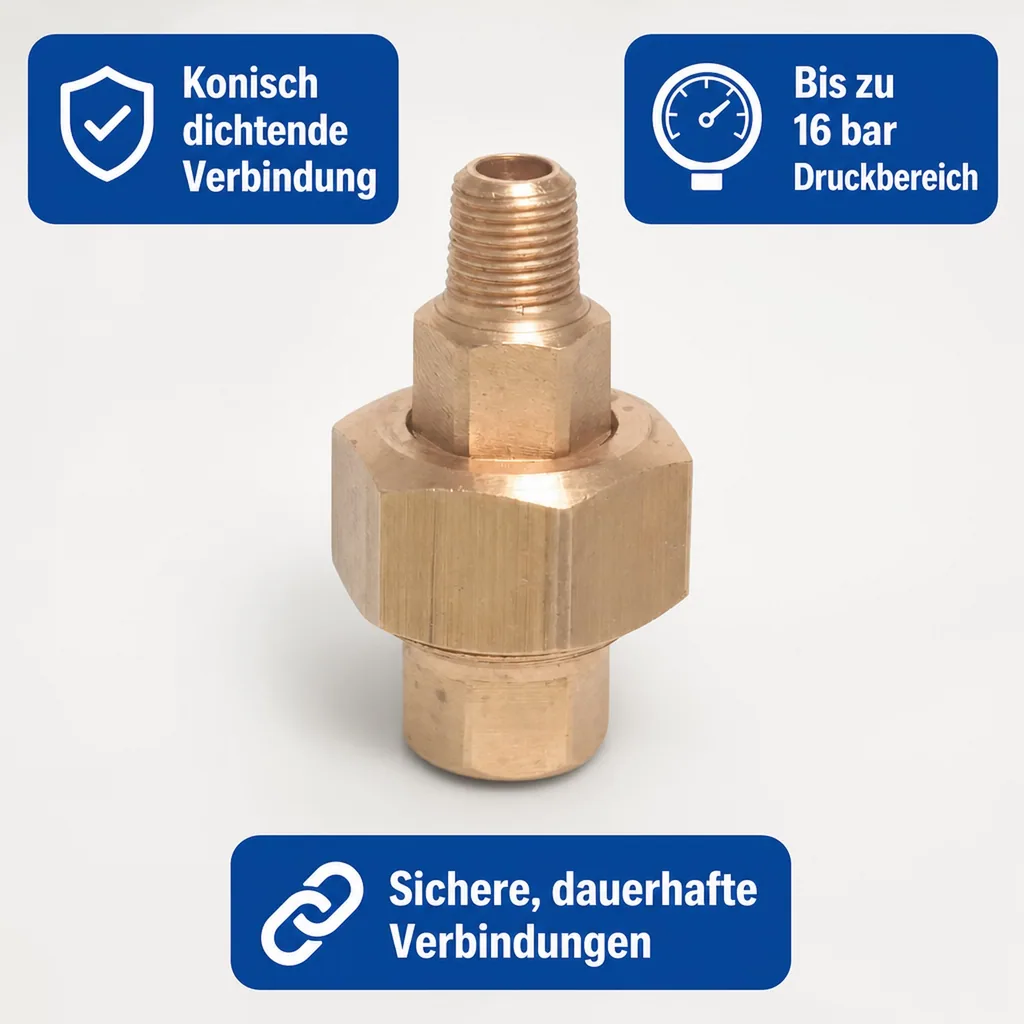 Messing Verschraubung 1 Zoll, Gewindefitting, 1" IG x 1" AG, Konisch Dichtend